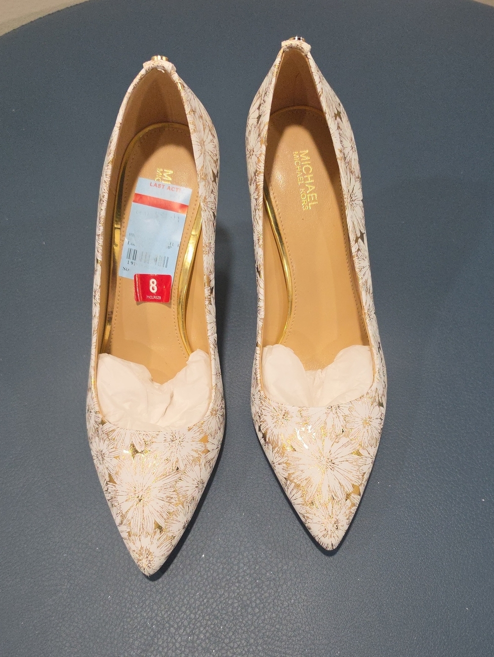 MICHAEL Michael Kors Cream Floral Pointed-Toe Pumps with Gold Accents